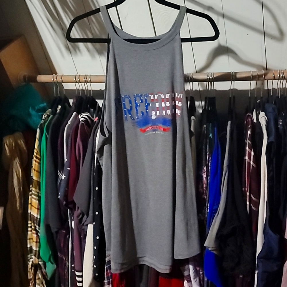 Gray tank top.